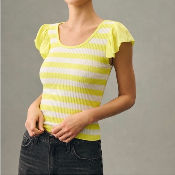 Anthropologie NWT T.La Flutter-Sleeve Tee Size XXS. - Picture 2 of 16